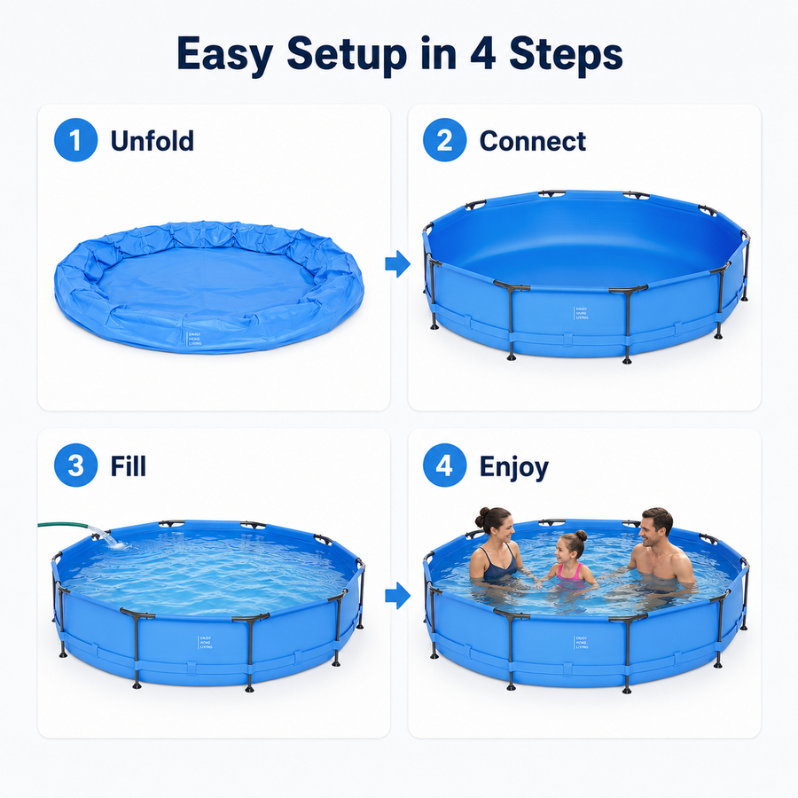 Seizeen Above Ground Swimming Pools, Large Round Frame Outdoor Pool w/Sturdy Iron Support for Backyard, Patio & Garden, Easy Setup Family Pool for Kids and Adults Summer Water Fun