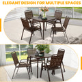 Patio Furniture Set, 5-piece Outdoor Dining Set Wood Grain Top, Plastic Patio Table and Chairs for Deck Yard Balcony Porch, All-weather Steel Frame, 4-person Dining Set for Indoor Outdoor, Brown