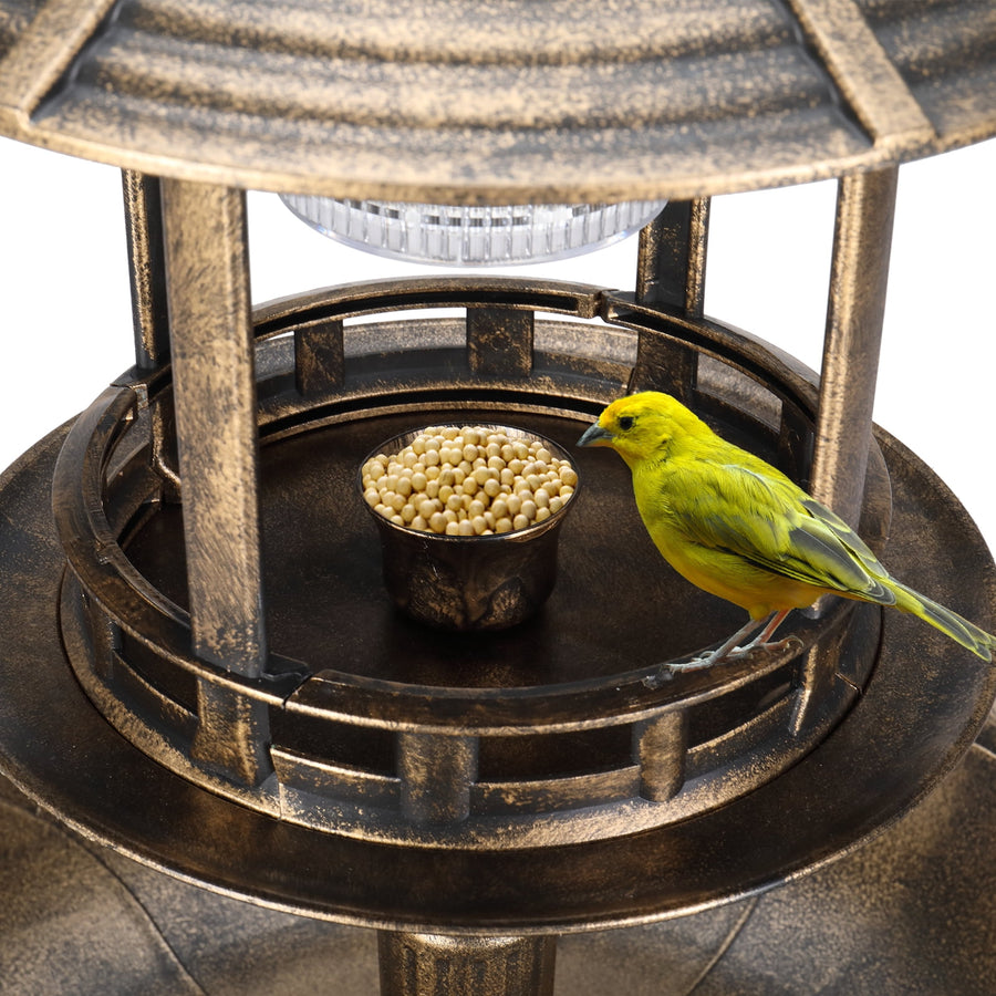 Bird Bath with Bird Feeder, Seizeen Outdoor Bird Baths with Solar Light & Base Planter, Round Birdbaths as Garden Decor, 42''H, Bronze
