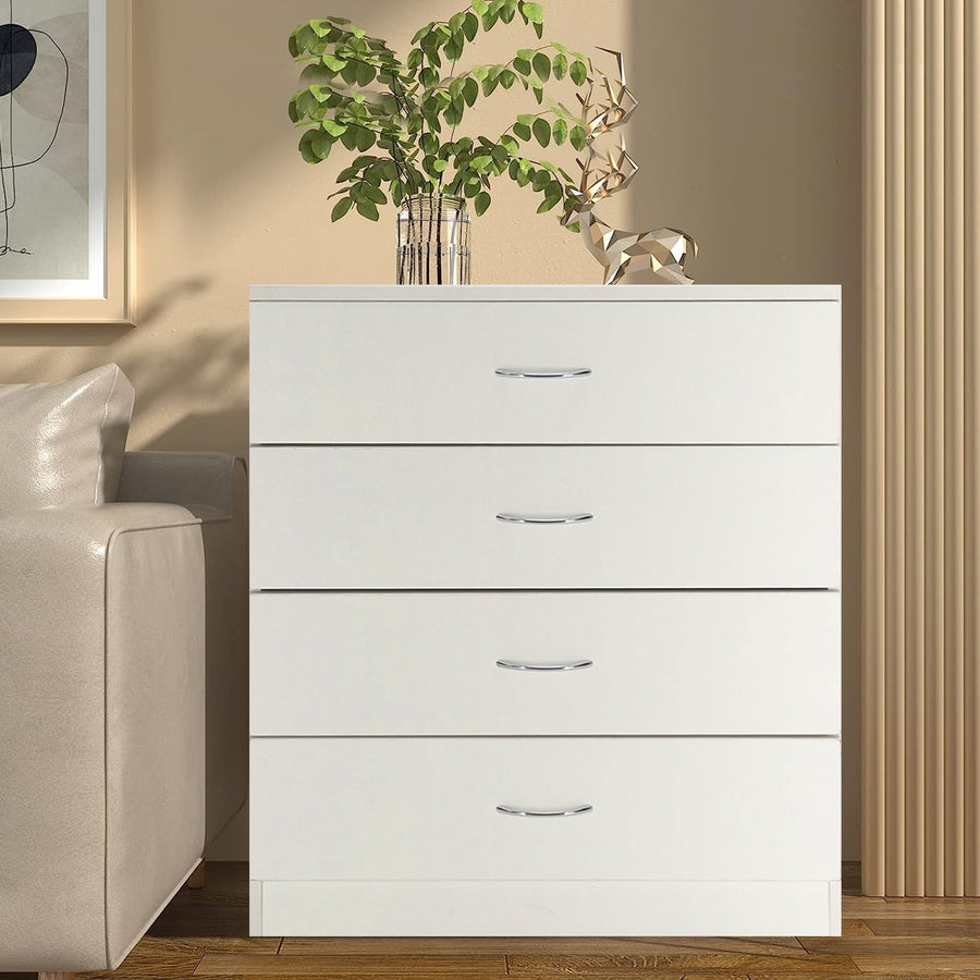 4-Drawer Dresser, White Chester Drawer Bedside Nightstand for Bedroom, Under Desk File Storage Cabinet for Office with Sliding Drawer Metal Handle