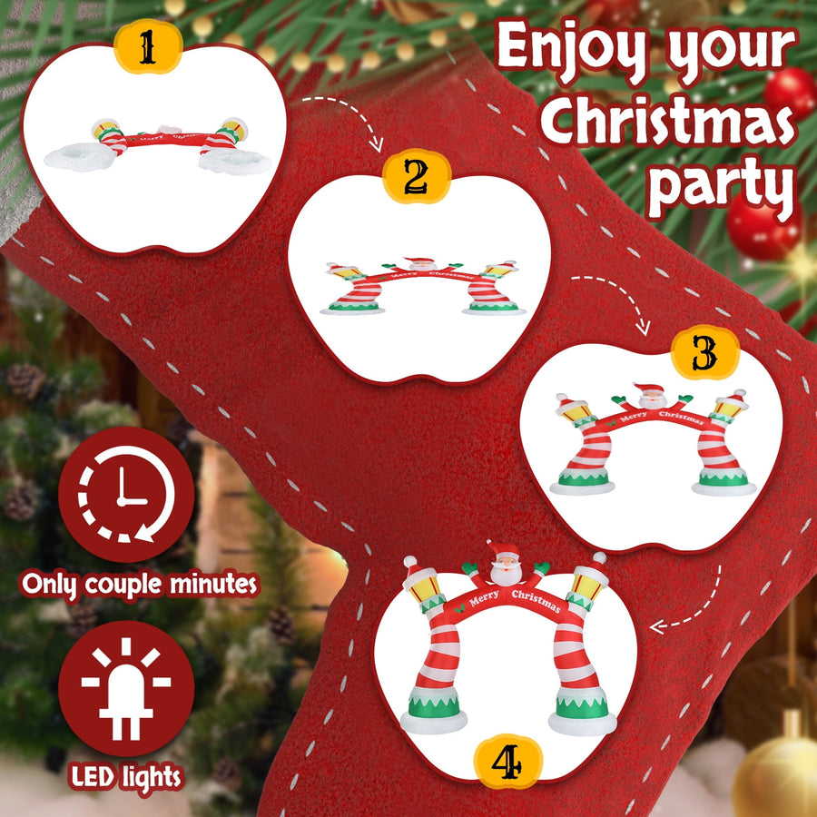 8.9FT Christmas Inflatables Decoration, Outdoor Lighted  Inflatable Santa Claus Christmas Arch with 10pcs LED String Lights, Quick Assembly Home Yard Décor Waterproof with Electric Air Fan
