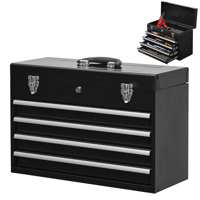 20¡¯¡¯ Portable Tool Box, 4-Drawer Tool Chest with Metal Cylinder Lock, Garage Tool Organizer Hardware Storage with Liner, DIY and Craft Repair Mini Toolbox, Black Powder Coating