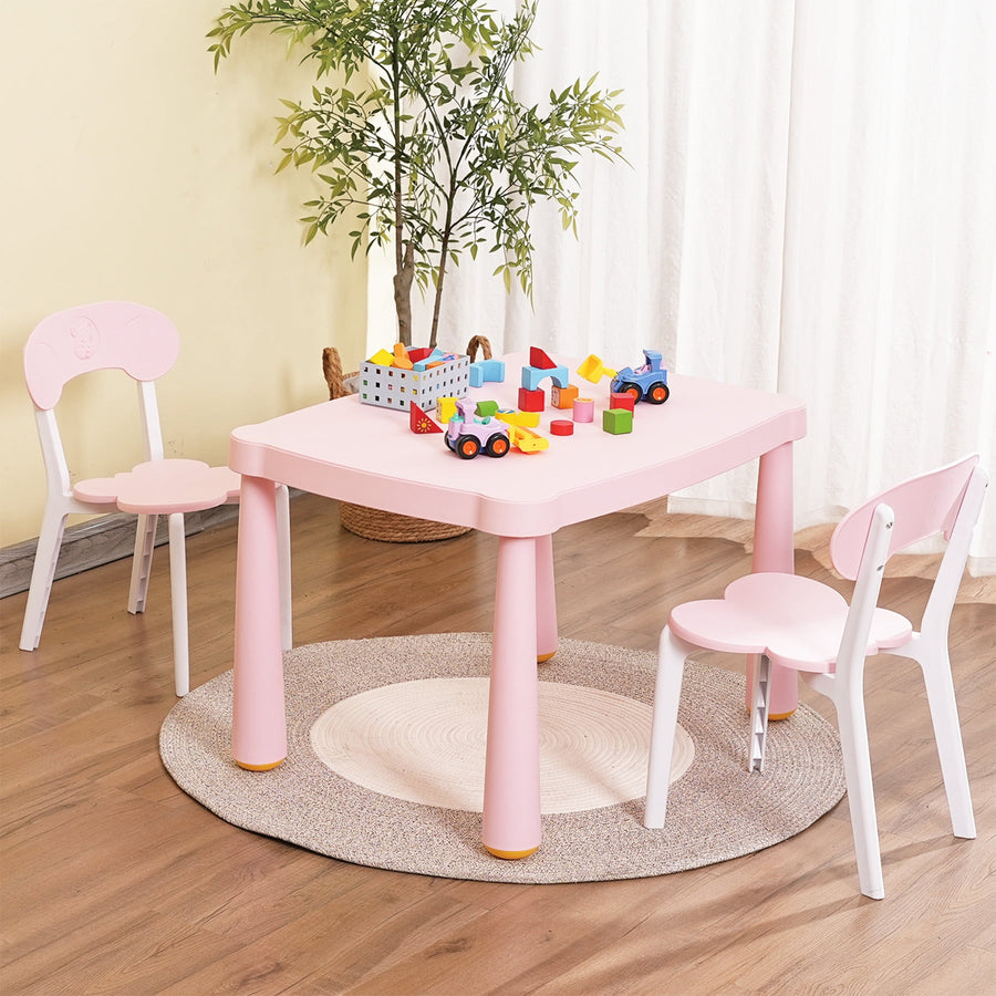 Kids Table and Chair Set, 3 Pieces Plastic Table Set for Kids Toddler, Pink Chairs Set for Girls Drawing Reading Art Craft, Playroom, Nursery