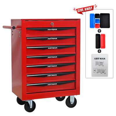 Seizeen NEW Rolling Tool Box 5-Drawers, Metal Tool Chest Garage Storage Cabinet, 30''H Large Tool Organizer on Wheels Lockable, Red