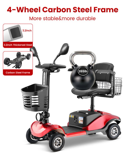 4-Wheel Mobility Scooter, 24V 350W Foldable Mobility Scooters For Seniors Adult, Collapsible Electric Scooter Wheelchair With Mirror, Headlight, Two Baskets, 12.5 Mile, Max 5mph