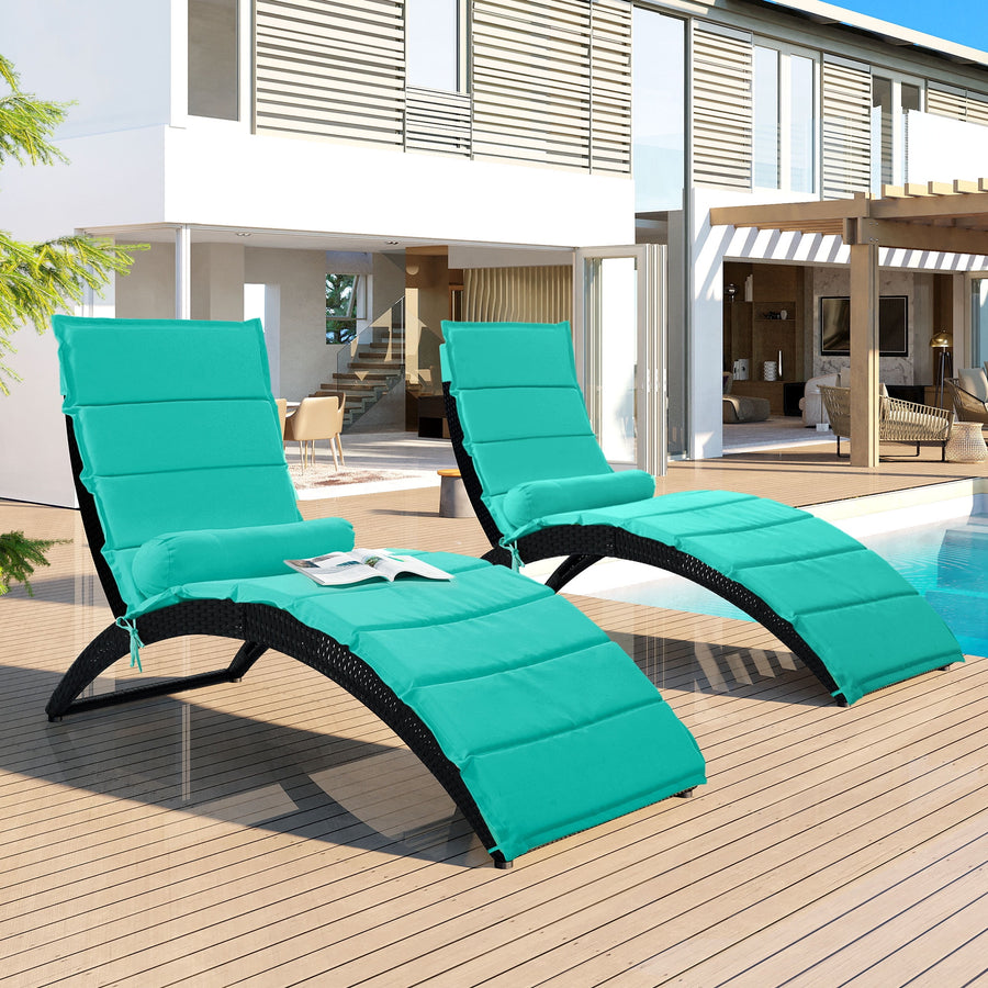 Seizeen Lounge Chairs for Outside, Foldable Outdoor Chaise Lounge Chairs, Pool Sun Lounger with Cushion & Pillow, Poolside Deck Porch Backyard Garden, 2 Set, Blue