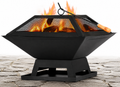 Outdoor Fire Pits Wood Burning, 18.3in Square Firepit with Star Pattern Mesh, Side Petal, Heavy-Duty Fire Pit w/ Stable Legs for Yard Patio Garden
