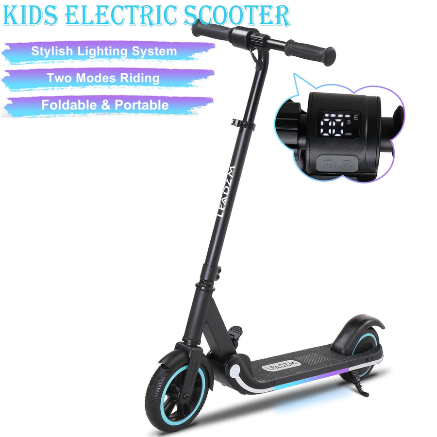 Kids Electric Scooter, Seizeen 150W Foldable Scooter for Boys & Girls W/Colorful Rainbow Light, LED Display, Adjustable Height 33.6-38.4'', Max Speed 9.3MPH, Ages 6+ Christmas Birthday Gifts