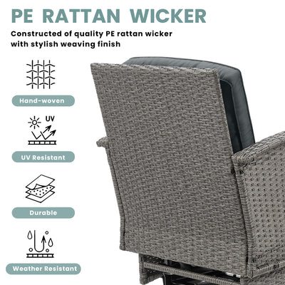 3-Piece Outdoor Swivel Rocking Chairs Set, Weather-Resistant Patio Furniture for Porch Backyard Poolside, with Coffee Table & Thick Cushions, Easy Assembly, Wicker 360° Swivel Rocker Bistro Set