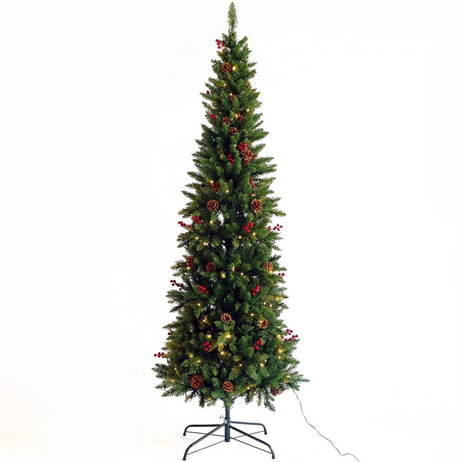 7.5FT Lighted Artificial Christmas Trees, Seizeen Green Pre-lit Xmas Trees, Reusable Artificial Trees with 300 Warm Lights, Indoor Home Room Shop Holiday Decor, 1000 Tips Branches