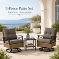 3 Pcs Patio Furniture Set Clearance, Outdoor Chair Set of 2 with 2-Tier Table, Front Porch Rattan Wicker Bistro Set Cushioned, Heavy-duty Steel 360°Swivel  Balcony Conversation Set