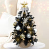 Artificial Christmas Tree, 2FT Small Tabletop Lighted Christmas Tree Home Decor, Tabletop Pre-lit Tree with Shiny Ornaments, Flocked Snow, Exquisite Decor, Black