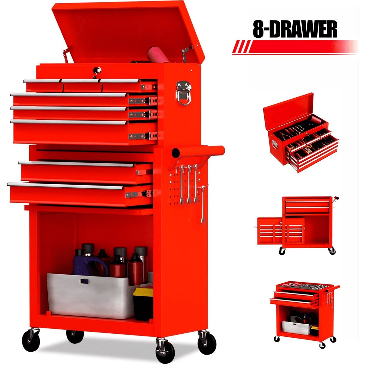 Seizeen Tool Chest, 2-IN-1 Rolling Tool Chest & Cabinet Double Door, L ...