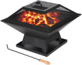 Portable Fire Pit for Outside, Seizeen Wood Burning Fire Pits 19'' Small Size, Square Firepit with Screen Cover, Fire Bowls with Ash Tray, Poker