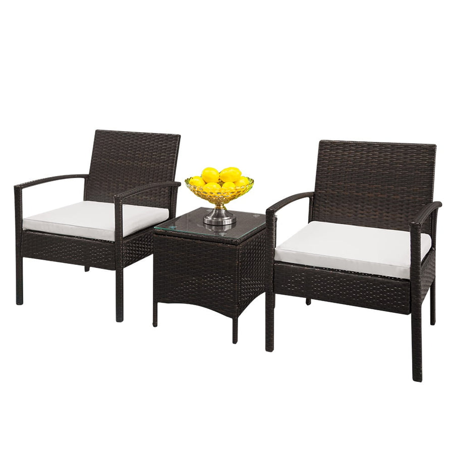 Seizeen Outdoor Chairs Set for Patio, 3 PCS Rattan Conversation Set W/2 Arm Chairs & 1 Table, PE Wicker Sofa Set Clearance Patio Furniture, Garden Pool Porch Deck Cushioned Table Set for 2