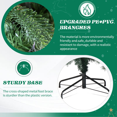 7.5FT Christmas Tree with Lights, Artificial Tree w/Full 950 Branch Tips, Hinged Xmas Tree with Gold Ornaments, Tree Skirt, 400 Warm White Lights with Remote, Easy Setup, Fire-Resistant