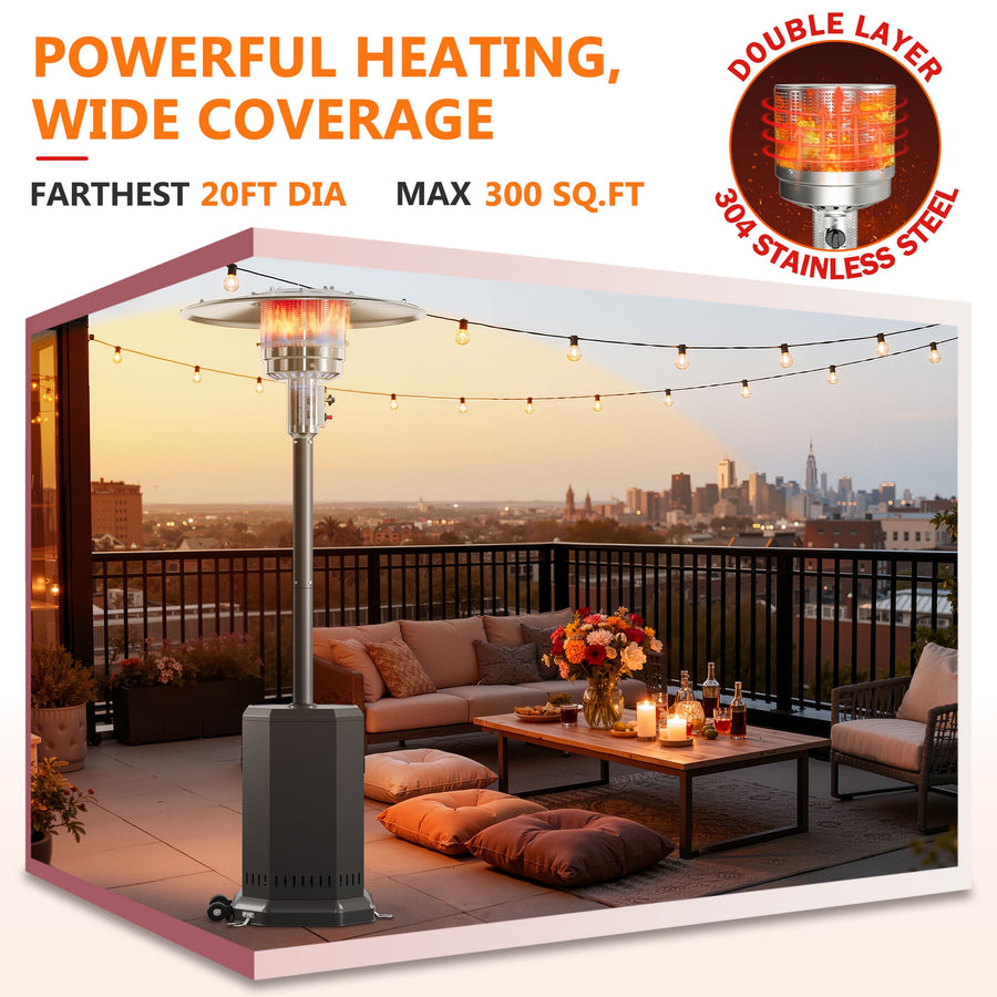 Seizeen Patio Heater for Outdoor Use, 50000BTU Outdoor Propane Umbrella Heater with Automatic Shutdown Protection, Portable Design on Wheels for Porch Poolside Rattan Furniture, MAX 300sq.ft