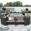 Rattan Spa Frame, Hot Tub Spa Surround, Sectional Sofa Set with Mini Sofa & Benches, Gray