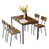 Modern Dining Set for 4, 5-Piece Dining Table and Chairs, Metal Table Set 1 Table 4 Chairs Wooden Top for Kitchen Dining Room Living Room, Rustic Brown