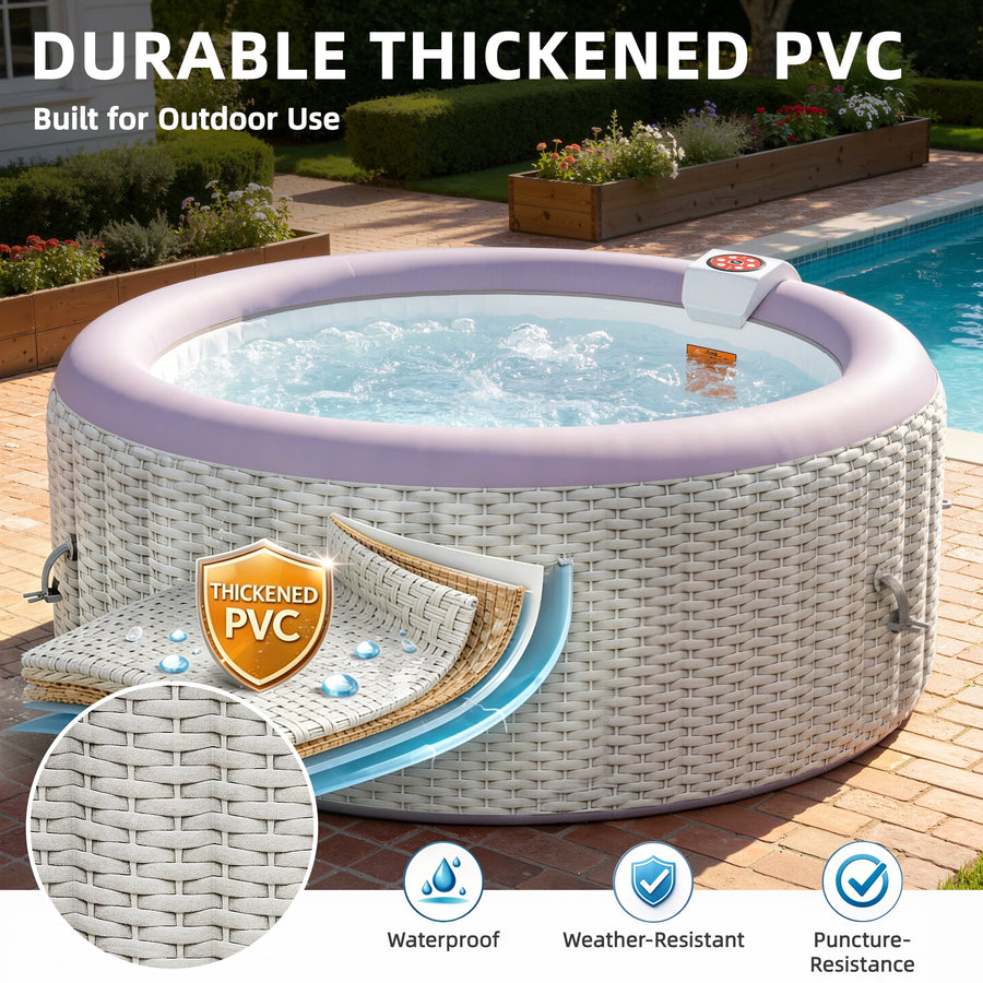 Seizeen 2-4 Persons Inflatable Hot Tub, 71in Round Hot Tub with Built-in Pump, Woven Pattern Home Spa with 110pcs Jets, Lockable Cover, 2 Cup Holders, 4 Filters Rapid Heating up to 104°F