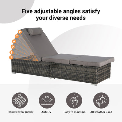 Outdoor Lounge Chairs, Seizeen Rattan Chaise Lounge Set of 2, All-weather Pool Recliner w/Side Table, Light Gray Cushions, Adjustable Backrest