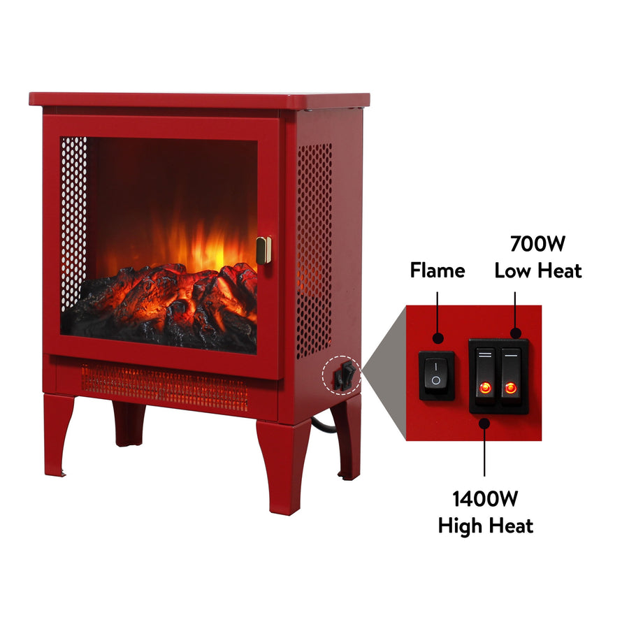 1400W Heater Indoor Use, 18'' Small Fireplace Portable with Two Temperature Settings, Electric Fireplace Stove with Realistic 3D Flame