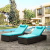 Seizeen Lounge Chair Set, Outdoor Rattan Chaise Lounge Sets with Side Tray, PE Wicker Sun Lounger Recliner Adjustable for Pool Deck Patio Garden, 2 Set, Blue