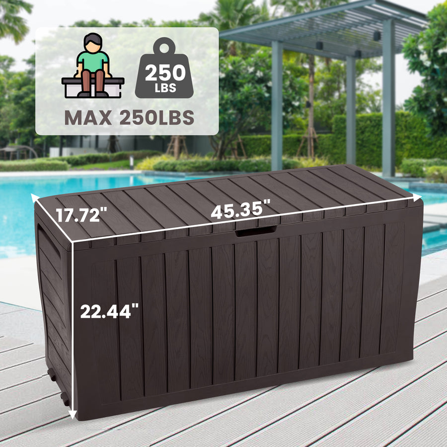75GAL Outdoor Storage Box, Seizeen Deck Box for Outside, Storage Bench w/Wheels & Padlock, All-weather Waterproof Patio Storage Container for Cushions, as Seat Max 250LBS, Espresso
