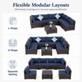 Patio Furniture Set on Sale, 7 Piece Luxurious Rattan Outdoor Sectional Set, All-Weather Wicker Porch Patio Couch w/Coffee Table, Thick Cushion Outdoor Sofa, Brown