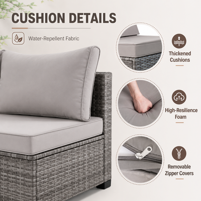 Seizeen Outdoor Furniture, 7PCS Patio Furniture Set Sectional Sofa with Cushions, Front Porch Balcony Furniture Conversation Couch Set with Table