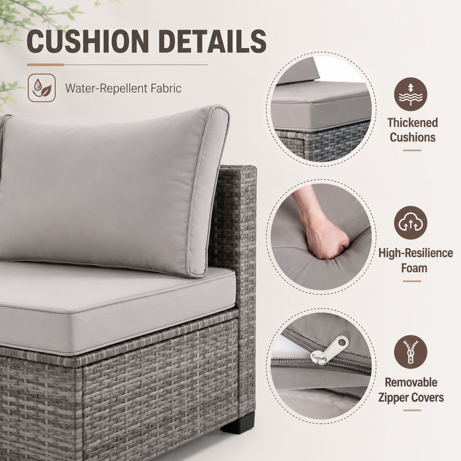 Seizeen Outdoor Furniture, 7PCS Patio Furniture Set Sectional Sofa with Cushions, Front Porch Balcony Furniture Conversation Couch Set with Table
