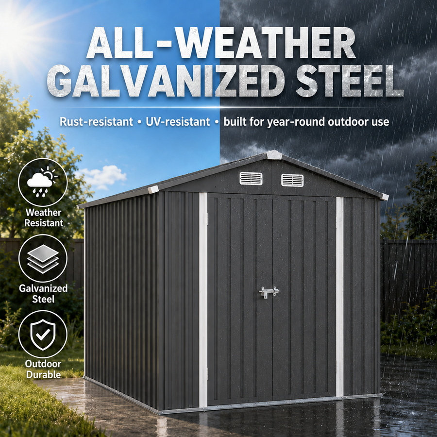 Seizeen 10x8 FT Metal Storage Shed, All-Weather Outdoor Utility Shed with Air Vent, Lockable Hinged Doors, Sloped Roof, Galvanized Steel Walk-in Garden Tool Shed for Bike, Lawn Mower, Patio Backyard Storage