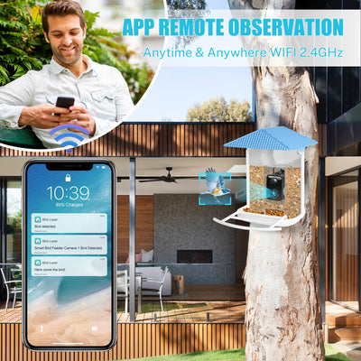 AI Bird Feeder for Outside, Seizeen Solar Bird Feeder with Ultra-wide Camera, 5200mAh Battery, 11000+Bird Recognition, Voice Dialogue, 1080P HP Video, Ideal Birthday Christmas Gift for Man Father