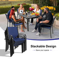 7-Piece Patio Dining Set – Outdoor Rattan Dining Set with 6 Textilene Chairs, Plastic Wood Grain Weather-Resistant Table and Chairs for Garden, Backyard & Poolside