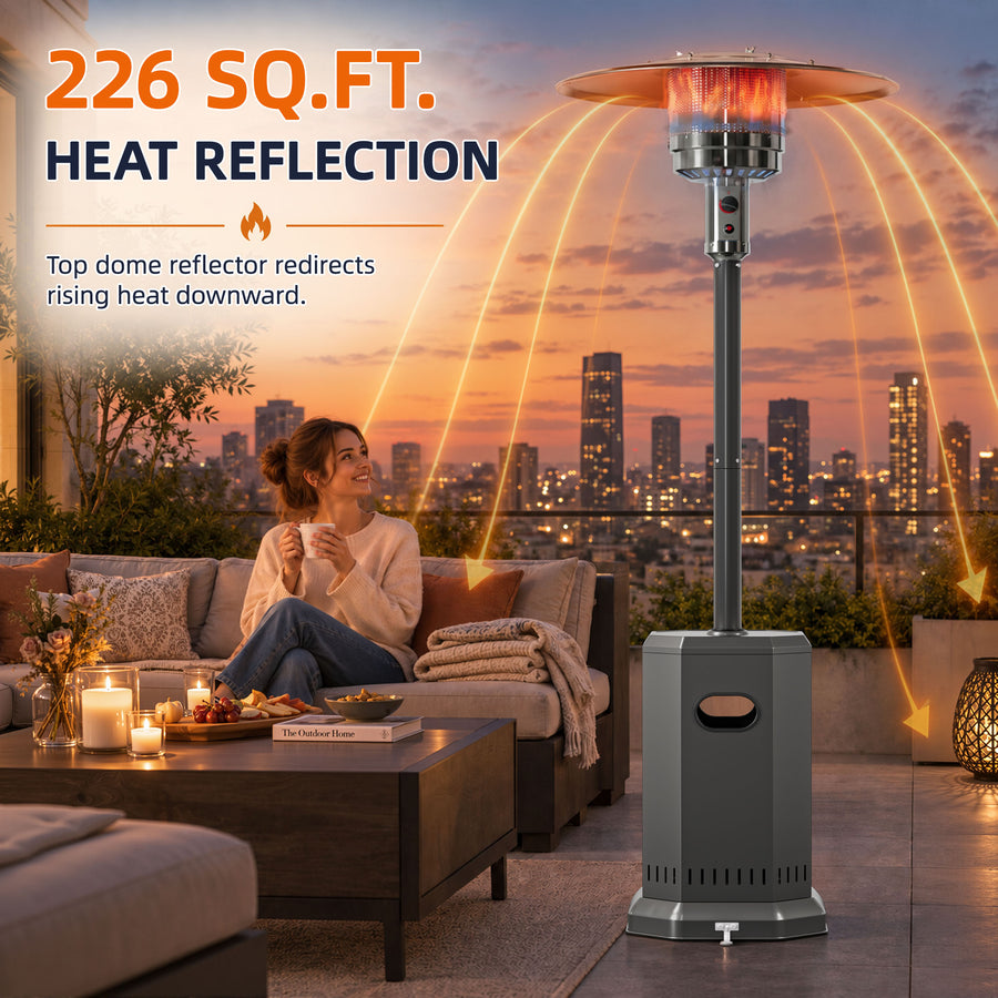 Patio Heaters for Outdoor Use, Propane Heaters w/ 12' Heating Radius, 50000 BTU Heavy Duty Heater w/ Overheating Protection System, Stainless Steel Flame Heater w/ Wheels, Gray