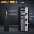 Gun Safe, Long Storage Cabinet for Gun with LED Light, Digital Keypad Large Heavy-Duty Safe 5-Gun Storage Cabinet with 3 Side Bags, Top Shelf, Alarm System for Home Shop Office Basement