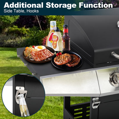 BBQ Grill, Seizeen Gas Grill with Side Burner, 40,000BTU 3-Burner Propane Grill w/Storage Cabinet, Steel Brush, Stainless Steel Camping for Backyard Patio, Portable Design on Wheels