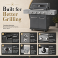 Seizeen 56,000 BTU Outdoor BBQ Grill, 4-Burner Propane Gas Grill with Side Burner w/ Lid Viewing Window, Multifunctional Grill w/Cast Iron Grate, Built-in Thermometer, Warming Rack for Patio Backyard