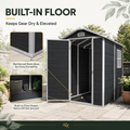 Seizeen 4 x 6 FT Plastic Storage Shed with Floor, Sloped Roof Outdoor Resin Shed with Window & Vents, Lockable Garden Tool Shed for Backyard Patio Lawn, Black