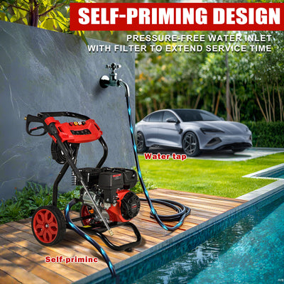 Pressure Washer Gas Powered, 3500PSI High Pressure Power Washer W/7.0HP Aluminum Pump, 210CC Powerful Engine, Maximum Spray 32.8FT, 4 Nozzles