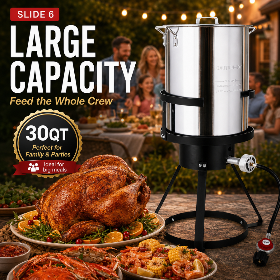 4PCS Outdoor Turkey Fryer Kit, 54,000 BTU Propane Deep Fryer with 30QT & 10QT Aluminum Seafood Boil Pots, Baskets, 32.3-Inch Iron Stand, Poultry Rack, Thermometer and Injector