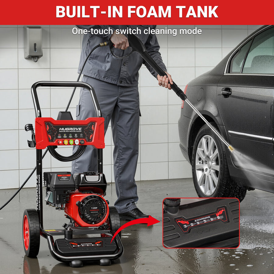 Seizeen 3600PSI Gas Powered Pressure Washer – 7HP Aluminum Pump, Built-In Foam Cannon, 4 Nozzles, 2.6GPM Flow Rate, 32.8FT Max Spray Distance