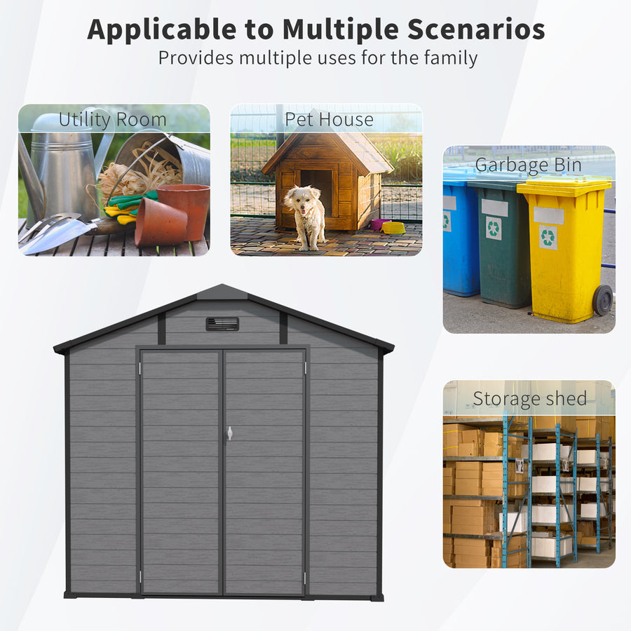 10x7.6ft Shed and Outdoor Storage, Garden Tool Resin Shed w/ Double Lockable Doors, All-Weather XXL Patio Storage Sloped Roof, Backyard Bike Shed with 2 Windows