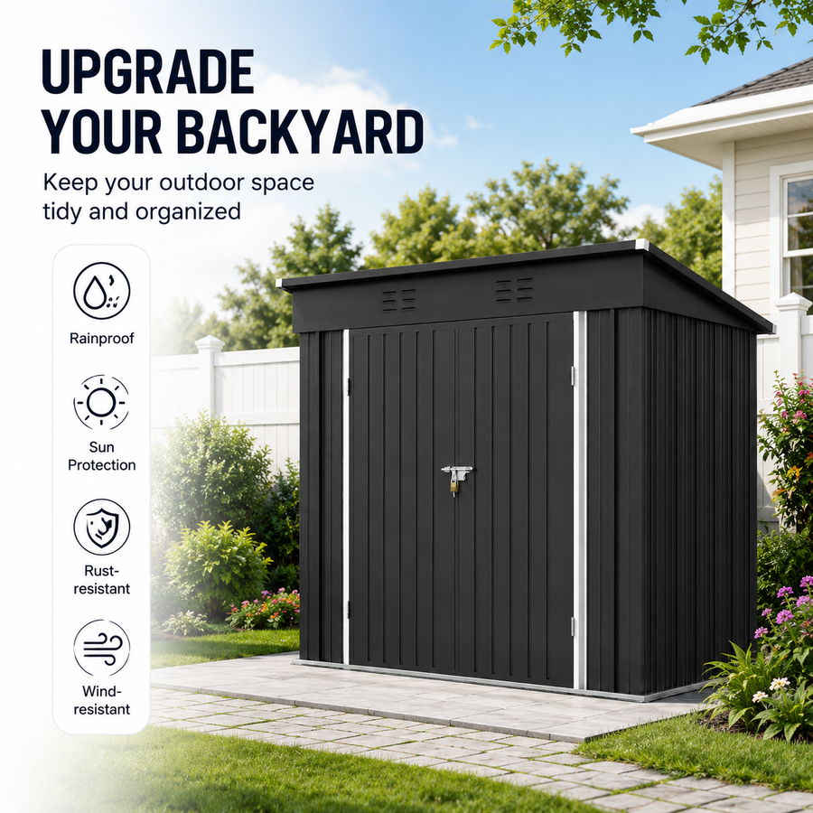 Seizeen 6x4FT Storage Shed, Metal Garden Tool Sheds & Outdoor Storage Clearance for Patio Backyard, Weatherproof and Lockable Outdoor Storage, Black