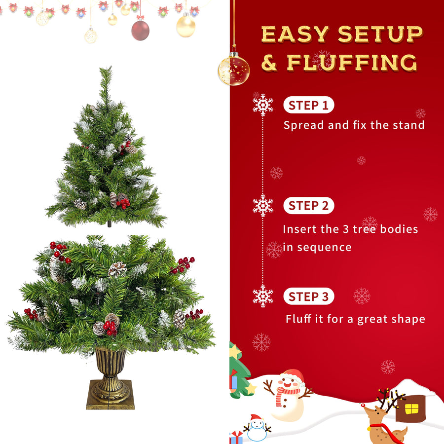 3pcs Pre-lit Christmas Decoration Set, 2 Packs 4''Christmas Entrance Trees and 9' Garland, Green Artificial Xmas Decorative Set for Door Fireplace W/Warm Lights