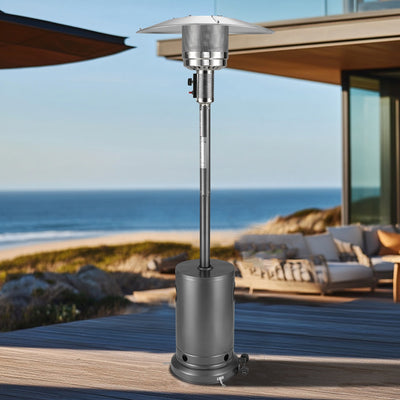 Outdoor Patio Heater for Outdoor Use, Seizeen 50,000 BTU Heavy Duty Tall Propane Heater Fast Ignition, Round Freestanding Heater with Wheels for Garden Deck Yard Restaurant Cafe, Silver