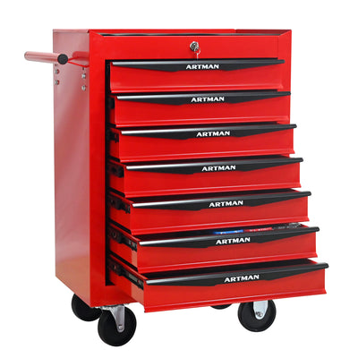 Seizeen NEW Rolling Tool Box 5-Drawers, Metal Tool Chest Garage Storage Cabinet, 30''H Large Tool Organizer on Wheels Lockable, Red