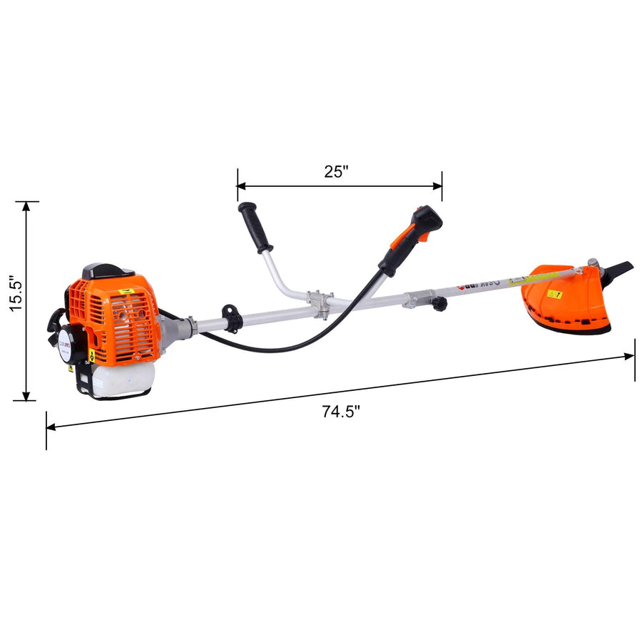 33cc Gas Weed Eater, 7-in-1 2-Cycle Gas Powered String Trimmer and Brush Cutter with Edger, Metal Blades, Quick-Change Attachments, Shoulder Harness and Safety Gear, Blue/Black