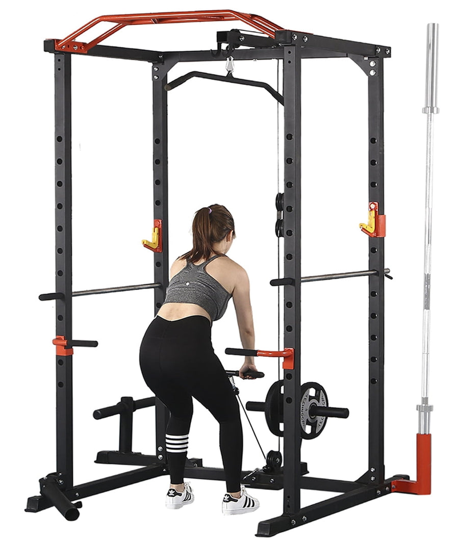 1400LBS Multi-Functional Power Rack Cage, 87'' H Professional Squat Racks for Man Woman, Adjustable Smith Machine Home Gym with Cables, LAT Pulldown System, J-Hooks, Dip Bars, Pull-up Bar