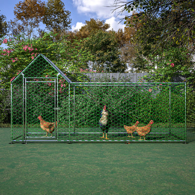 Seizeen 10x3FT Metal Chicken Coop, Chicken Run with Waterproof Cover, Walk-in Poultry Cage Hen House Habitat for Backyard Chickens, Ducks, Rabbits, Silver